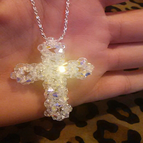 Handsewn Swarovski Cross Necklace - Picture 3 of 4