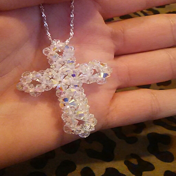 Handsewn Swarovski Cross Necklace - Picture 4 of 4