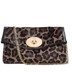 NWT COACH leopard haircalf turnlock clutch