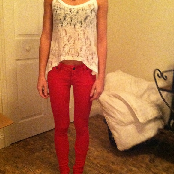 Denim - Cherry red skinny jeans