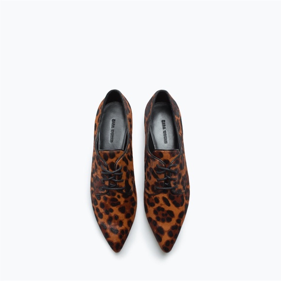 NWT Zara Leopard blucher calf hair shoe 7.5 Oxford - Picture 2 of 4