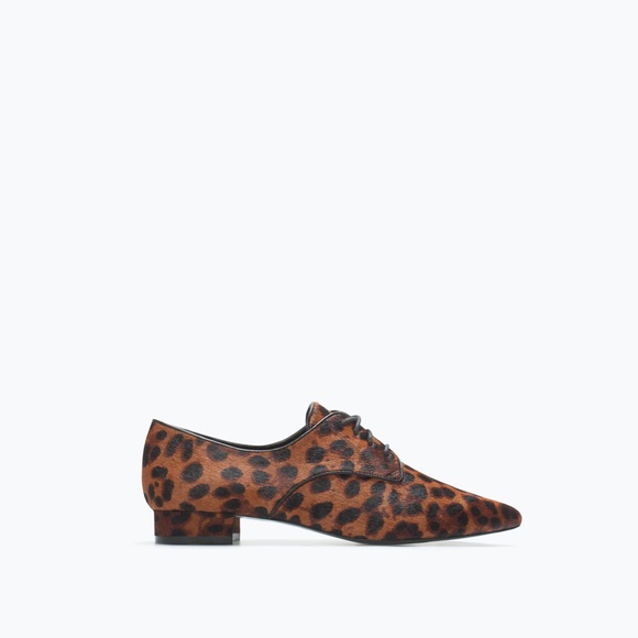 NWT Zara Leopard blucher calf hair shoe 7.5 Oxford - Picture 3 of 4