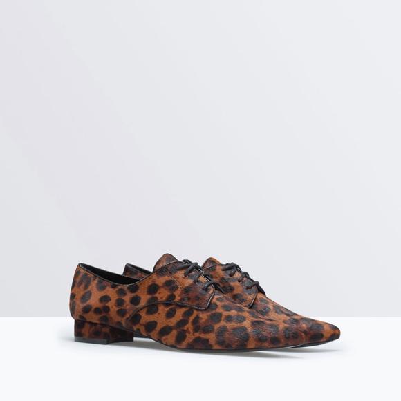 NWT Zara Leopard blucher calf hair shoe 7.5 Oxford - Picture 4 of 4