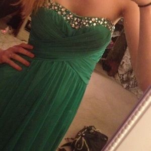 Green strapless prom dress
