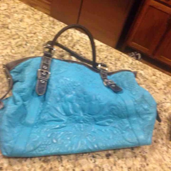 Teal and brown bag