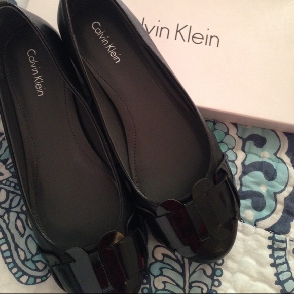 Black Calvin Klein tumbled leather flats