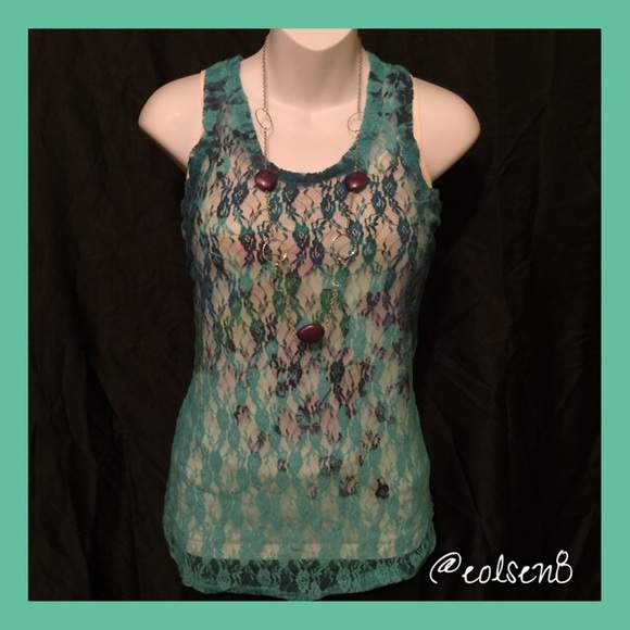 Aqua Blue Printed Lace Top