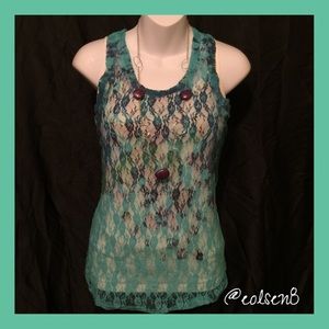 Aqua Blue Printed Lace Top