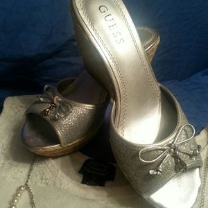 *Authentic* Guess Lilian Silver Glitter Wedge