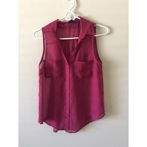 Maroon sheer button up top