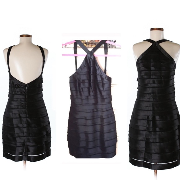 NWT! BCBGMaxAzaria Black Tiered Dress Halter - Picture 1 of 4