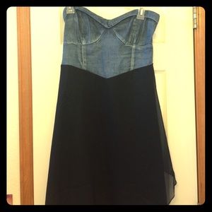 Denim and Black hi-low strapless dress