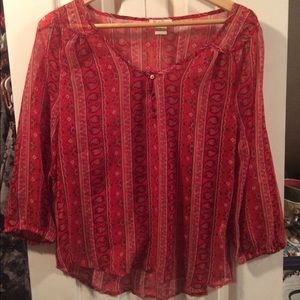 Lucky Brand Sheer Red Paisley Blouse