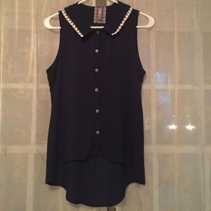 Navy Blue Top with Lace Trim Color