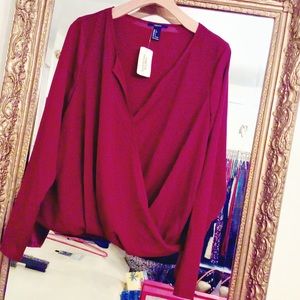 Wine colored faux wrap long sleeve forever 21 top