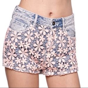 Roxy denim high waisted shorts crochet new