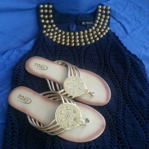 *YOKI* Gold Beaded Thong Sandal