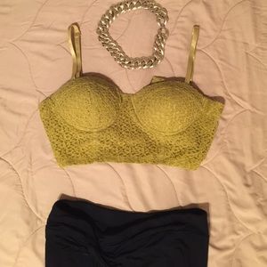 Green lace crop top