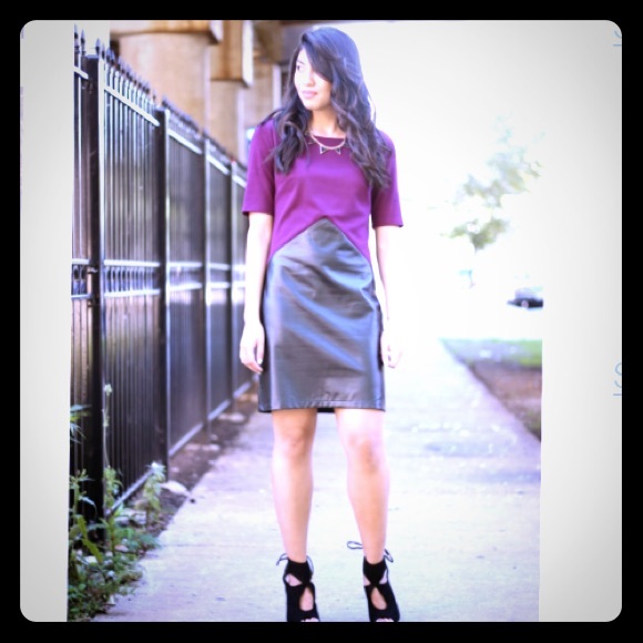 Maroon dress with vegan leather detail!