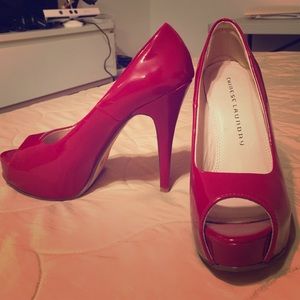 Red peep toe pumps