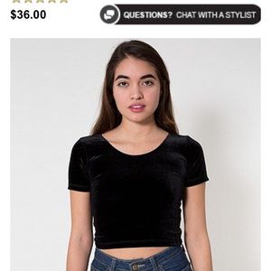 Black velvet American Apparel crop top