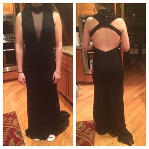 Black Alyce Paris Lace Prom Dress With Open Back