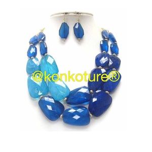 Beautiful sweet glass cut sky blue necklace