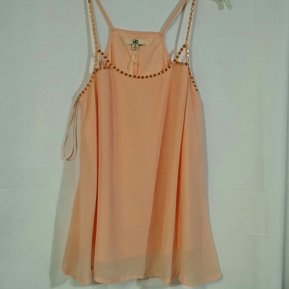 Peach Jeweled Cut out Tank Top