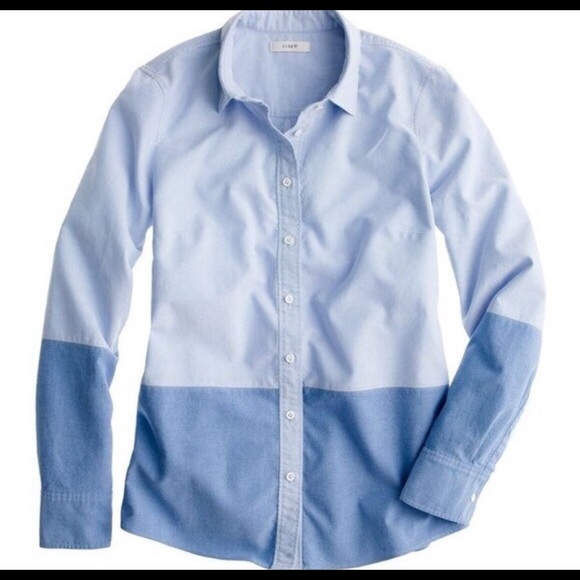 J Crew Boyfriend Color Block Shirt Blue