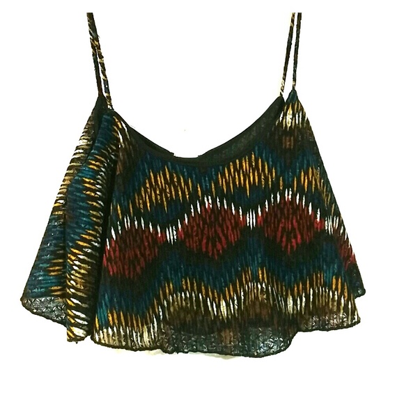 Multi Color geometric print crop top