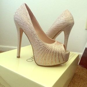 Sparkle open toe platform pumps