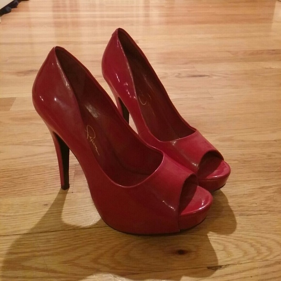 Jessica Simpson red peep toe stilettos