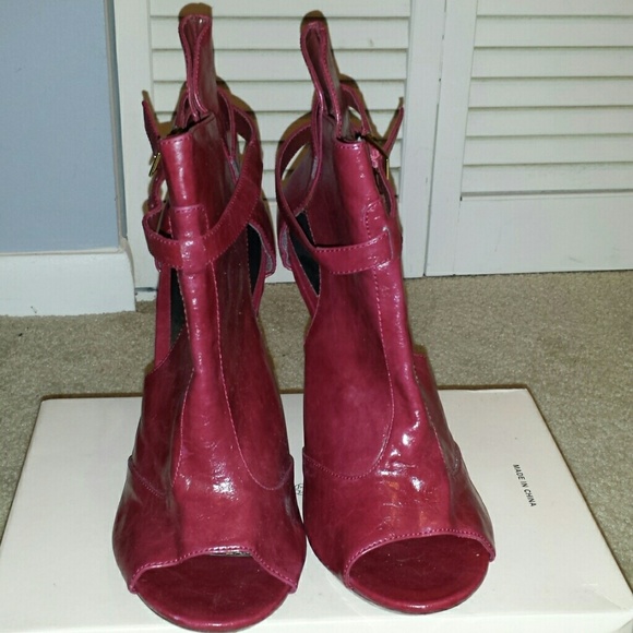 Red Open Toe Booties - Picture 2 of 4
