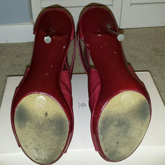 Red Open Toe Booties - Picture 4 of 4