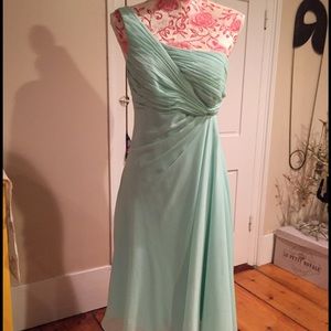 David's Bridal Mint Chiffon One-shoulder dress