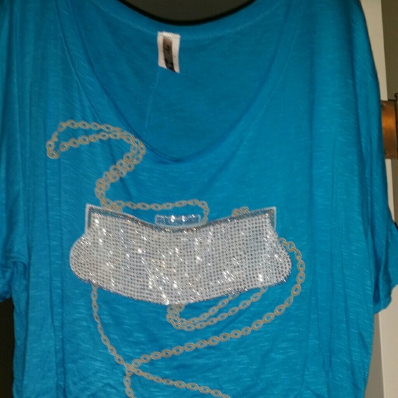 SOLD:  Just reduced: Ocean blue crop w/bling - Picture 2 of 2