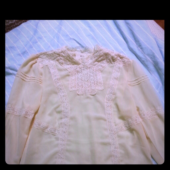 Cream Beige Vintage style lace chiffon top from UO