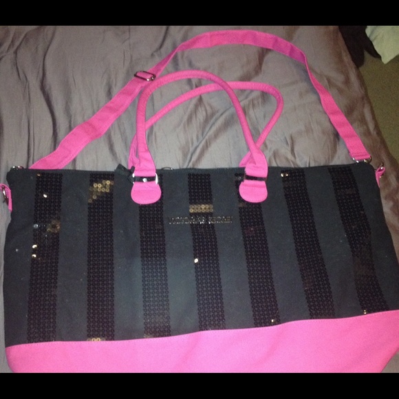 Black and pink sequence Victoria  secret hang bag