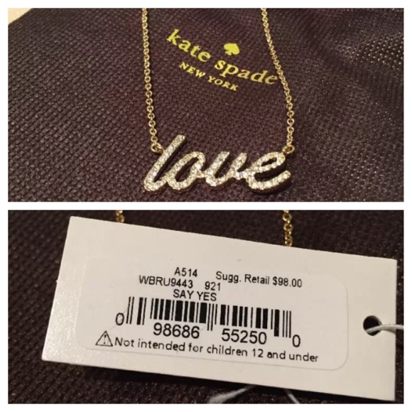 Kate Spade SAY YES "Love" Pave Crystal Necklace - Picture 4 of 4
