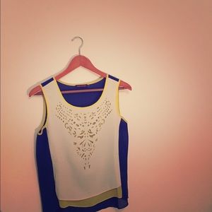 Yellow, Blue and White Top