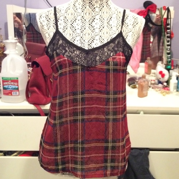 LF Chiffon Plaid Tank