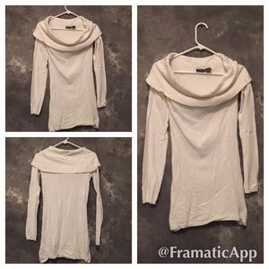 Half Shoulder White Long Sweater