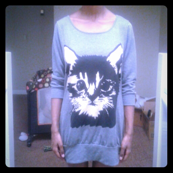 Cat sweater dress black and grey w/ pink