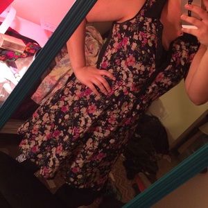 Flower print float dress with collar