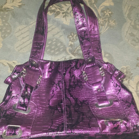 Purple snake skin large handbag
