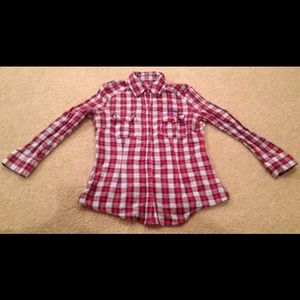 Red plaid seven7 button down shirt top small