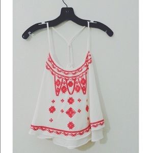 White Crop With Coral Stitching