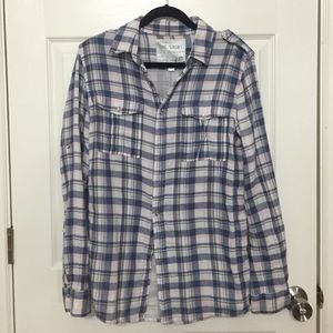 Cotton plaid button up blue long sleeve