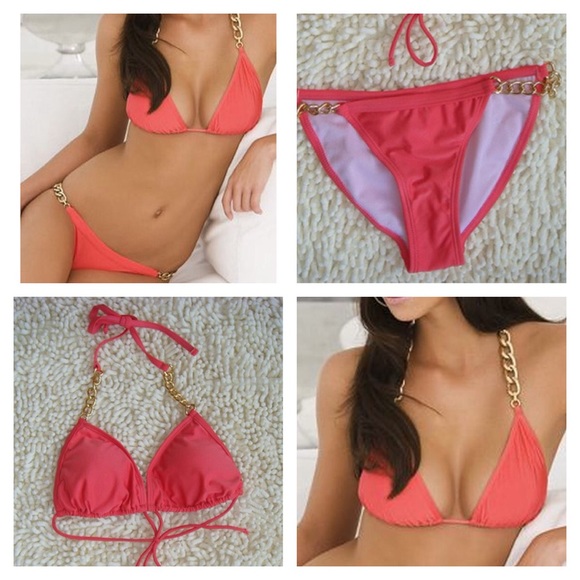Coral peach bikini set