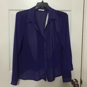 Bright purple open back semi see through sexy top.